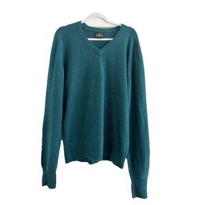 Nordstrom - 100% Cashmere Blue Green  V-Neck Sweater Size XL Tall
